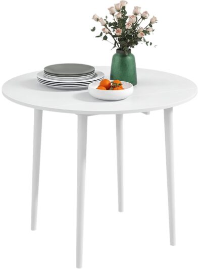 Homcom Folding Round Drop Leaf White Dining Table 89cm