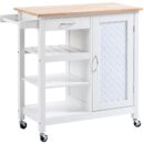 Homcom Kitchen Cart on Wheels with Embossed Trolley Table