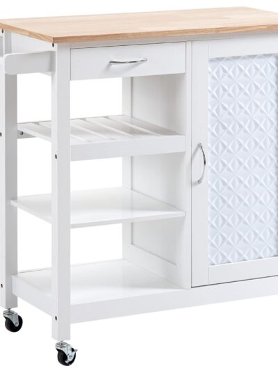 Homcom Kitchen Cart on Wheels with Embossed Trolley Table